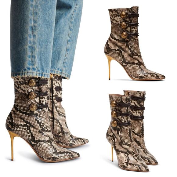 BALMAIN Alma Snake-Effect Leather Ankle Boots - Picture 5 of 17